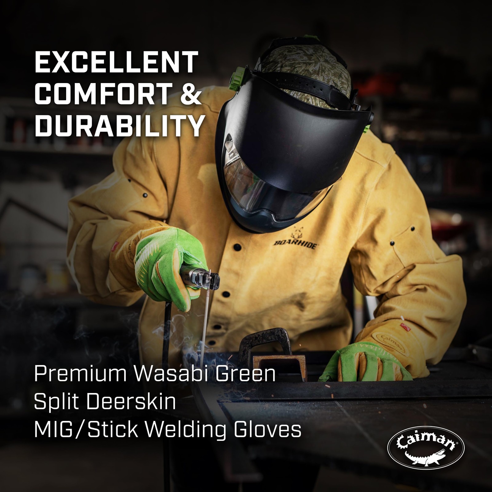 Premium Wasabi Green Split Deerskin Mig/stick Welding Gloves Flame Resistant Foa
