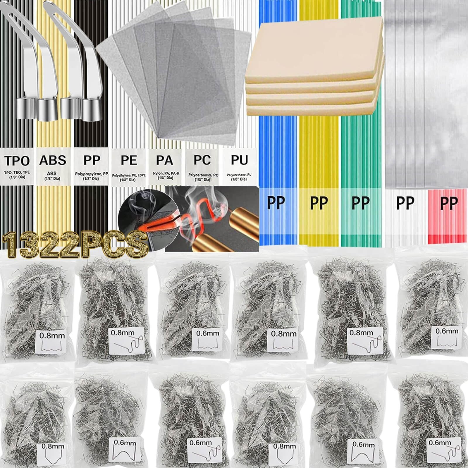1322PCS Plastic Welding Kit – 106PCS Welding Rods, 1200PCS Welder Staples, 2P…