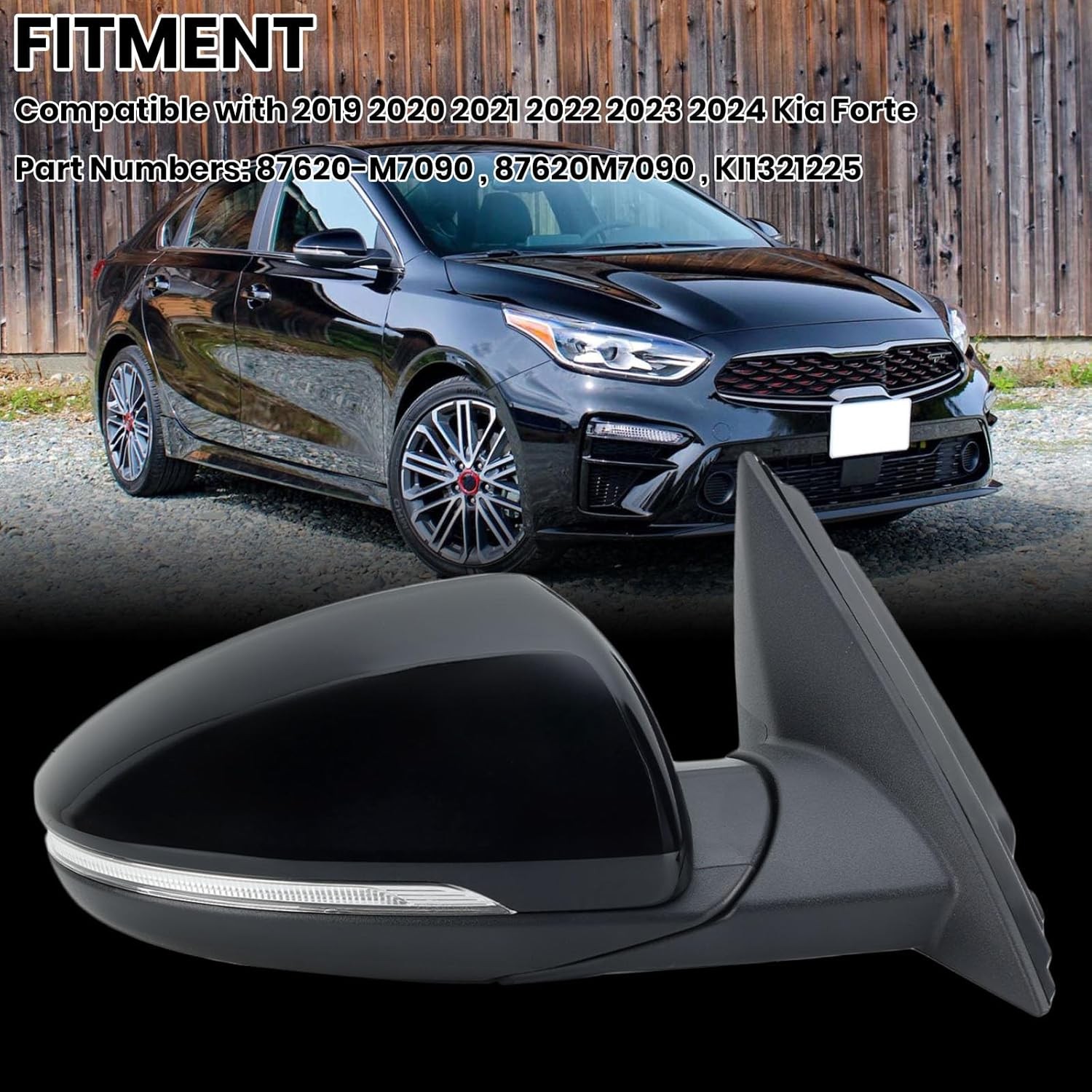 Right Passenger Side Mirror Compatible with 2019 2020 2021 2022 2023 2024 Kia Fo