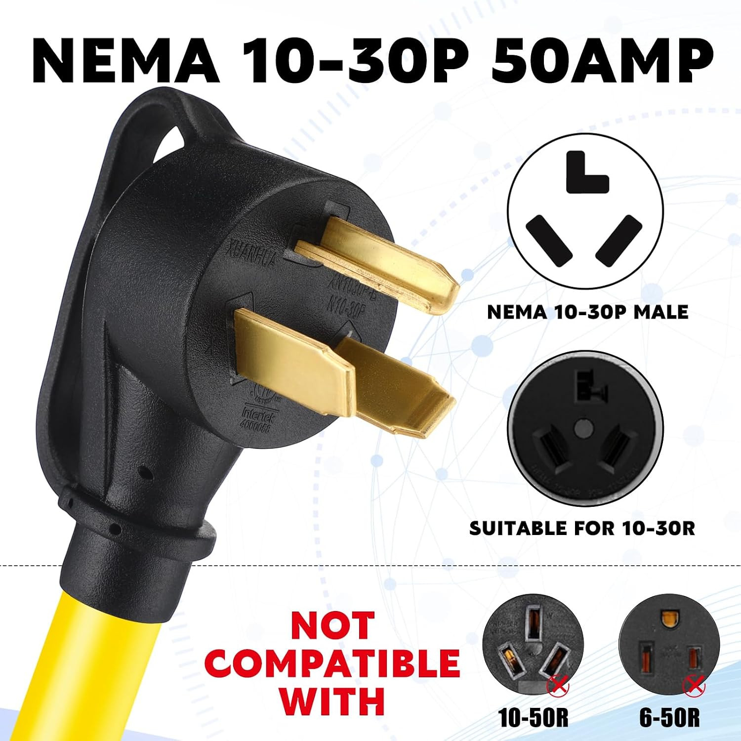 NEMA 10-30P to 6-50R Welder Adapter Cord 20Ft 30 Amp to 50 Amp Welder Extension