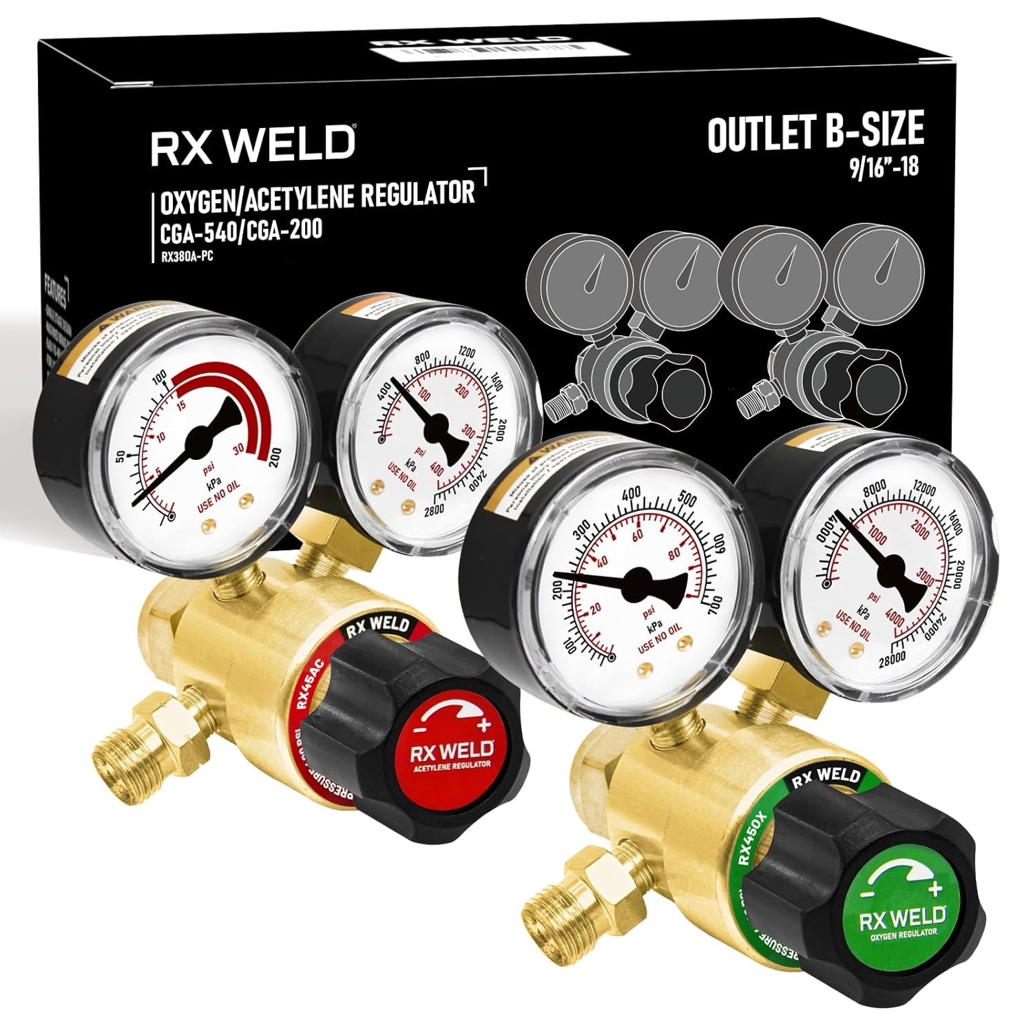 CGA540 & CGA200 Oxy Acetylene Regulator Set B Size Regulator Equipment