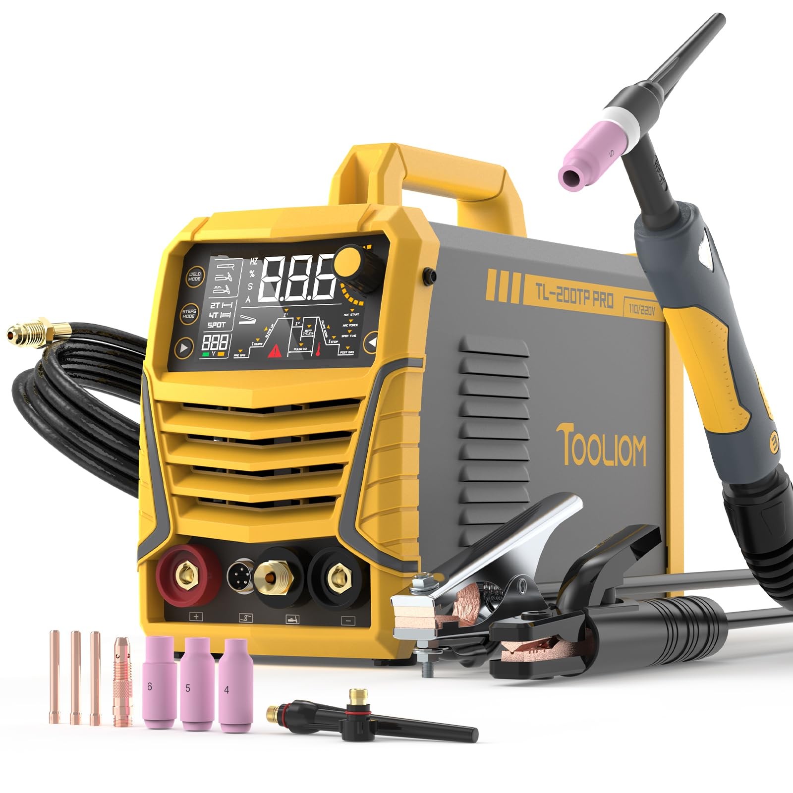 TOOLIOM 200A TIG Welder with Pulse, 4 in Pulsed, Yellow