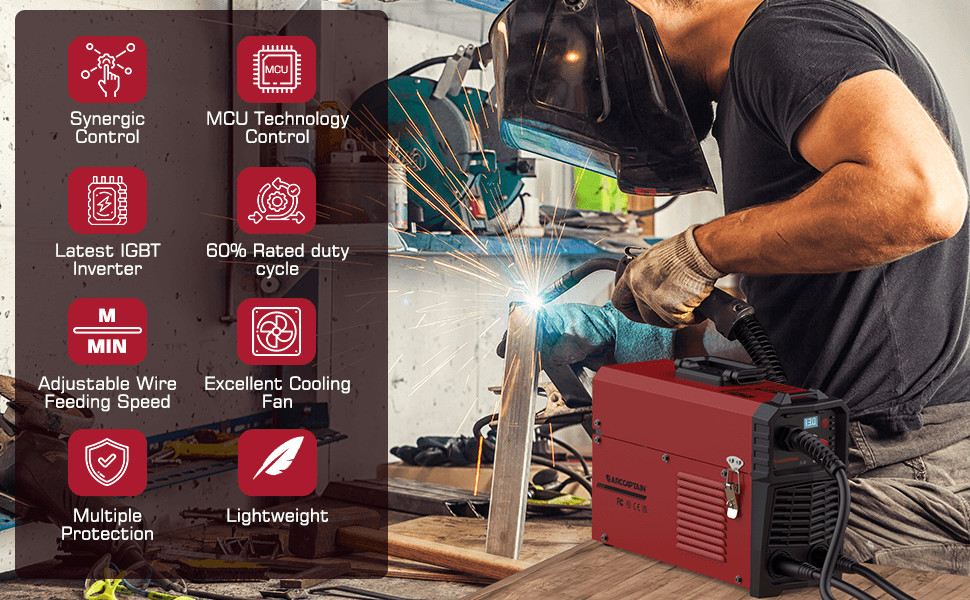 ARCCAPTAIN 130A MIG Welder, Flux Core /MIG/Lift TIG/Stick 3 in1 Welding Machine