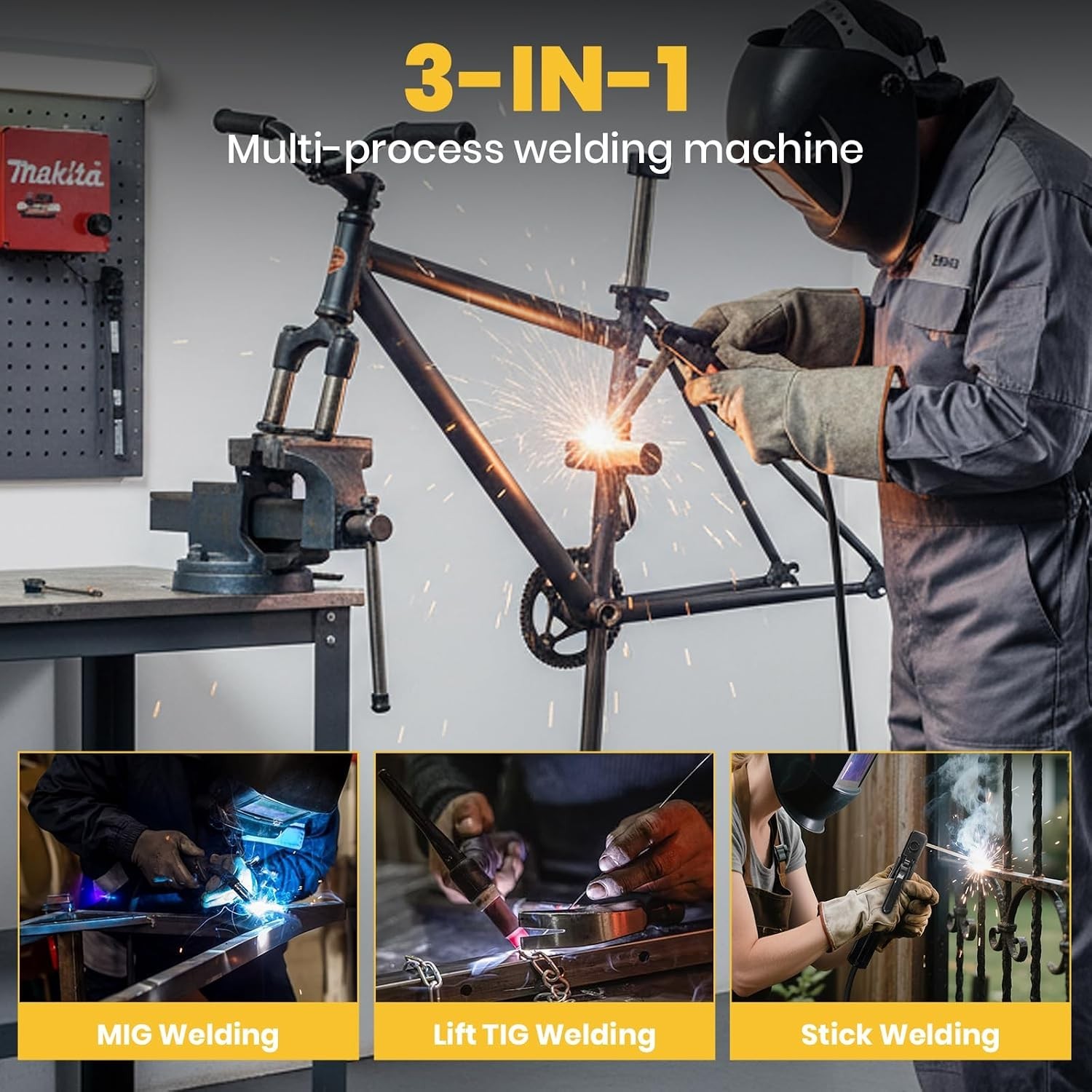 3 IN 1 Welder 140A Gasless Flux MIG/Lift Tig/Stick Welding Machine 110V Inverter