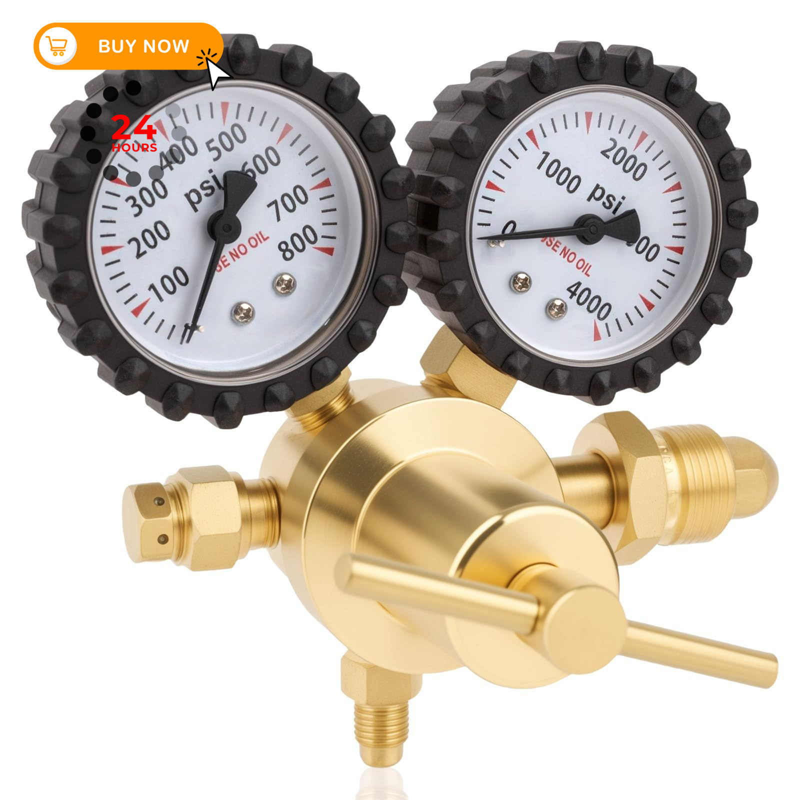 Beaiguna Nitrogen Regulator, 0-800PSI Regulator 0.25 inches, Yellow