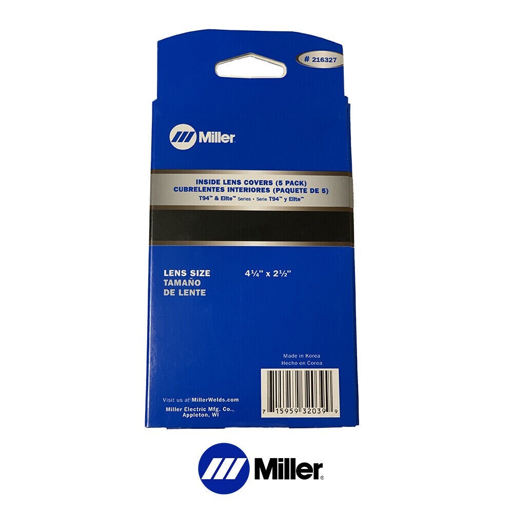 Miller 216327 Welding Helmet Replacement Inside Safety Lens Plate, Package Of 5