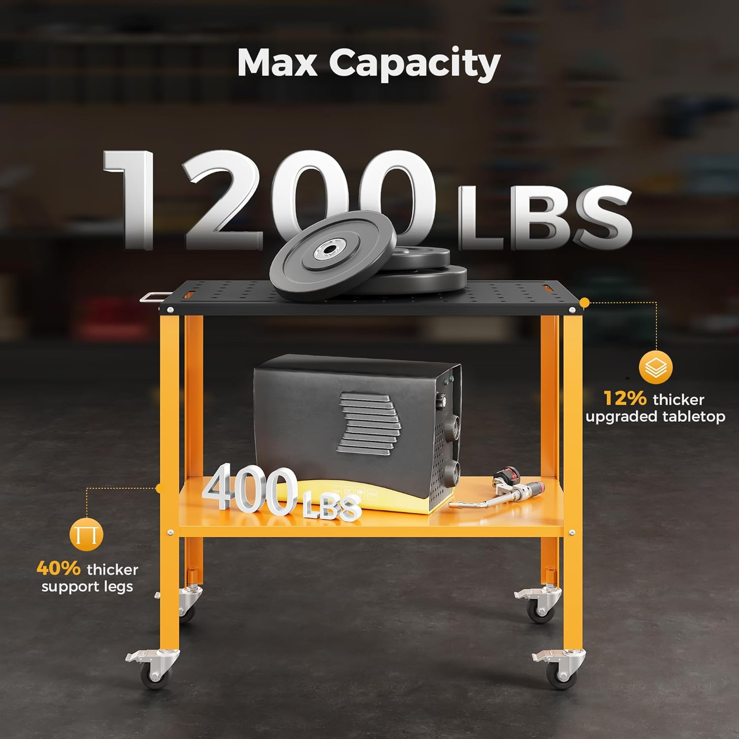 1200LBS Welding Table, 36″X18″ Welding Workbench, Black Oxide Finish Tabletop wi