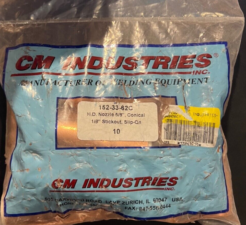 10PC CM Industries 152-33-62C Nozzle 5/8″ Conical Welding Equipment