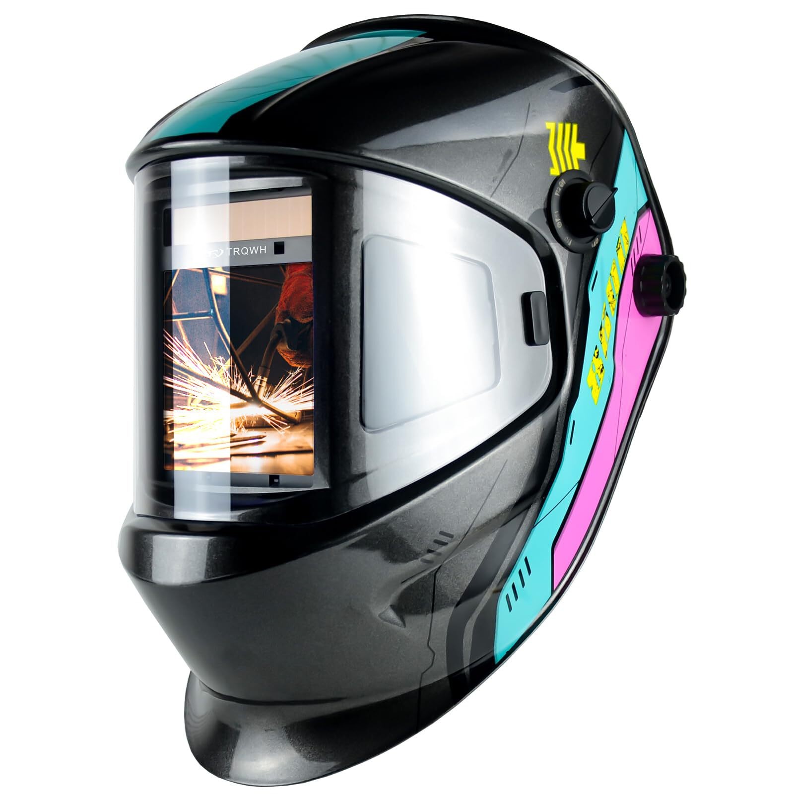 TRQWH Solar Powered Auto Darkening Helmet, 1/1/1/1 True Color Lens, 4 Sensor