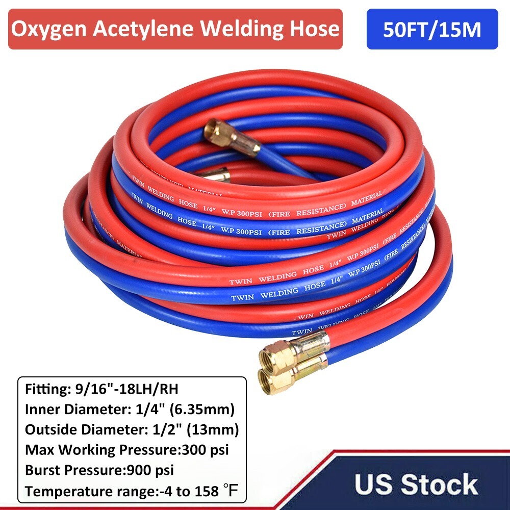 100 FT Oxygen Acetylene Hose 1/4 Inch Twin Welding Hose Cutting Torch Hoses New
