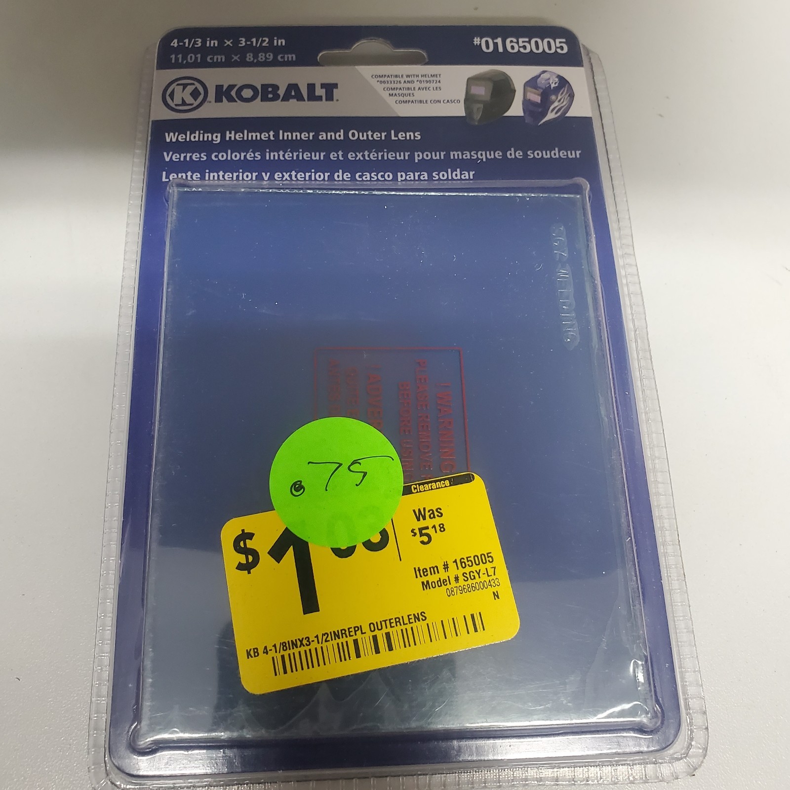Kobalt #0165005 Welding Replacement Lens – Fits 0033326 & 0190724 – SGY-L7