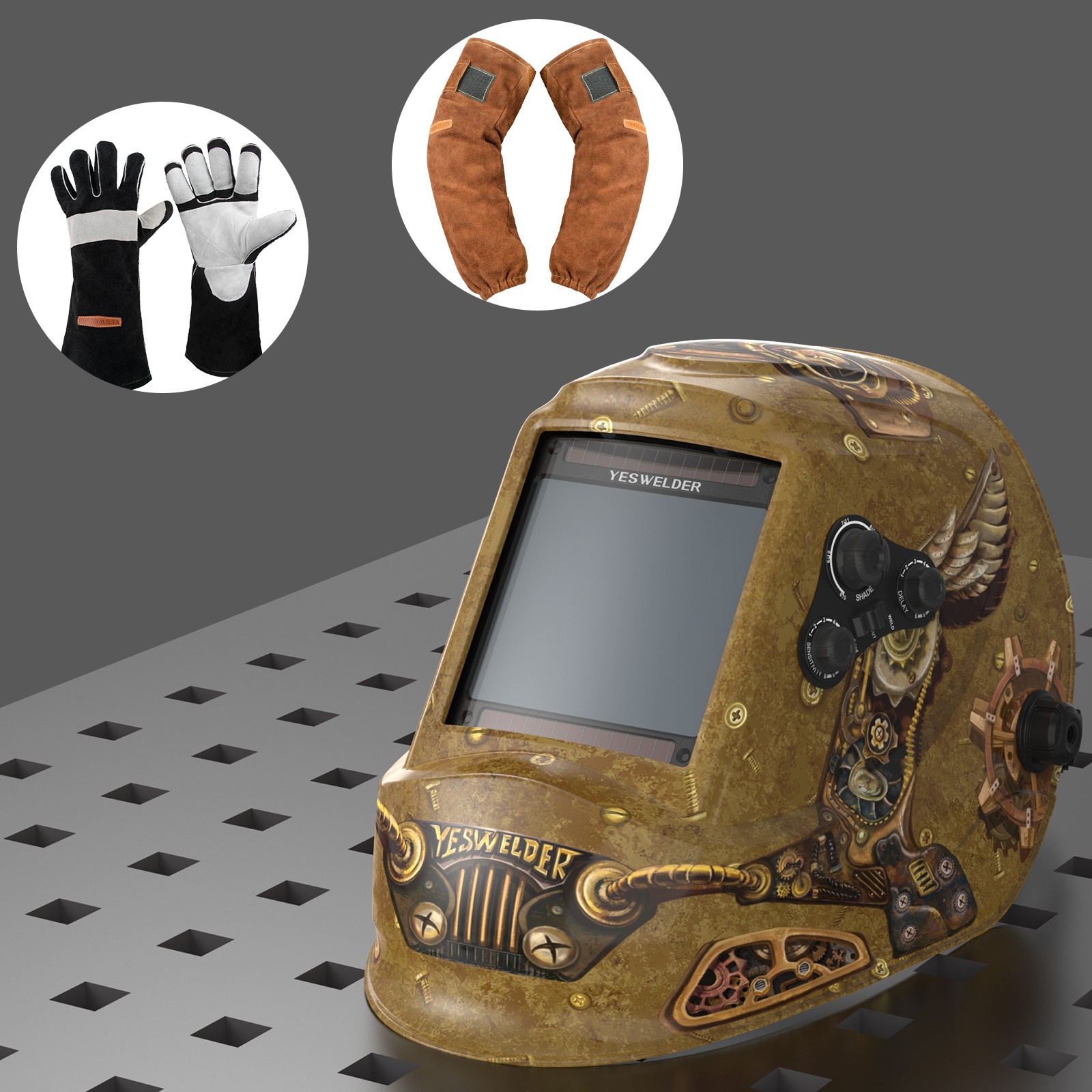 Auto Darkening Welding Helmet 1/1/1/1 4Sensor TIG MIG ARC+Gloves+Sleeves