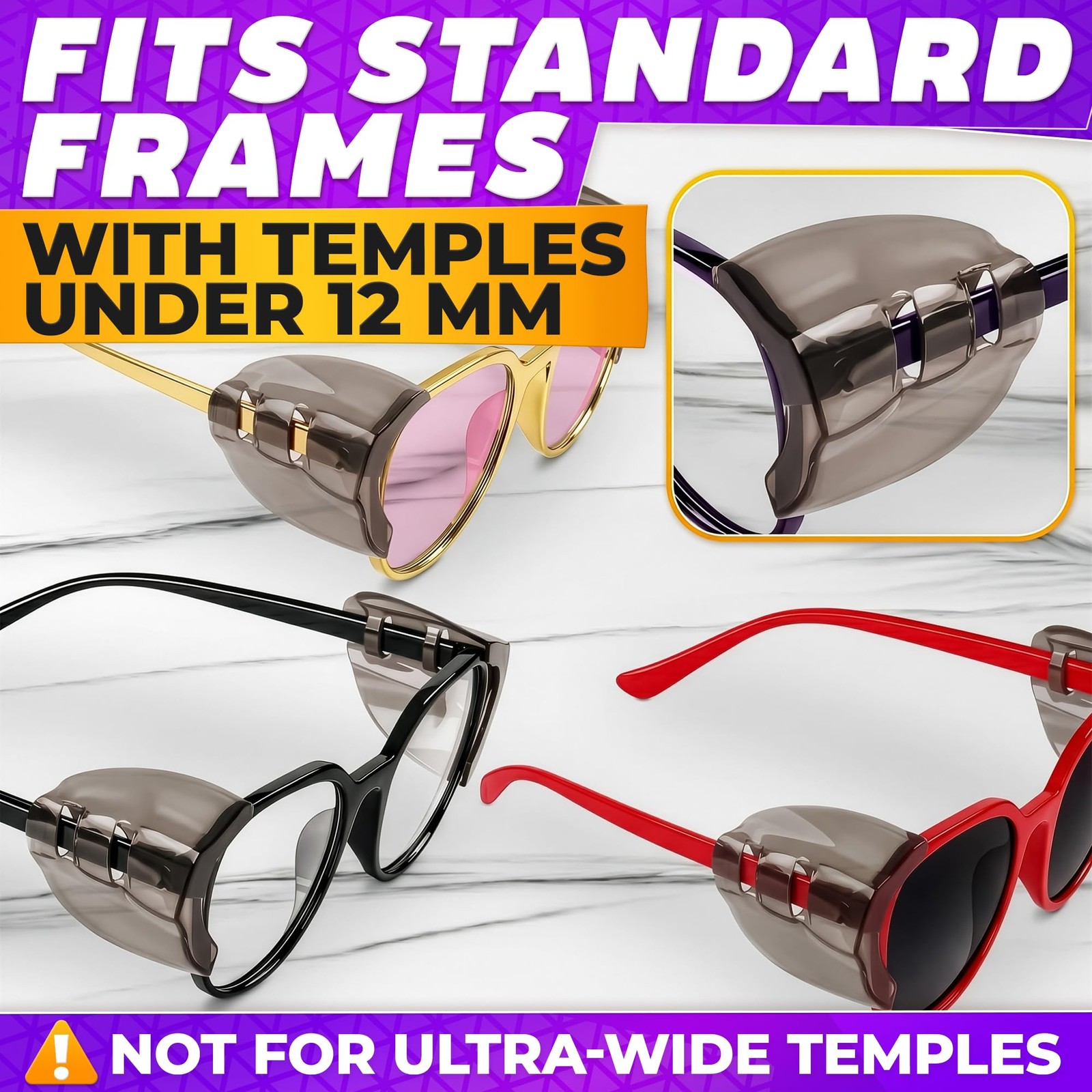 Brown Safety Side Shields for Glasses Clip-On – 6 Pack Multi-Frame Fit 98% Ey…
