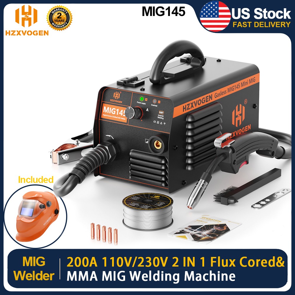 200A Mini MIG Welder STICK Welding Machine Gasless Flux Core 110V/230V w/Helmet