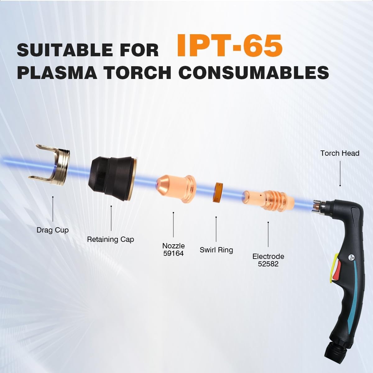 65A Electrode Nozzle & Tips Set for TI-PC65 Torch – 10PK, Fits IPT-65 & 58895