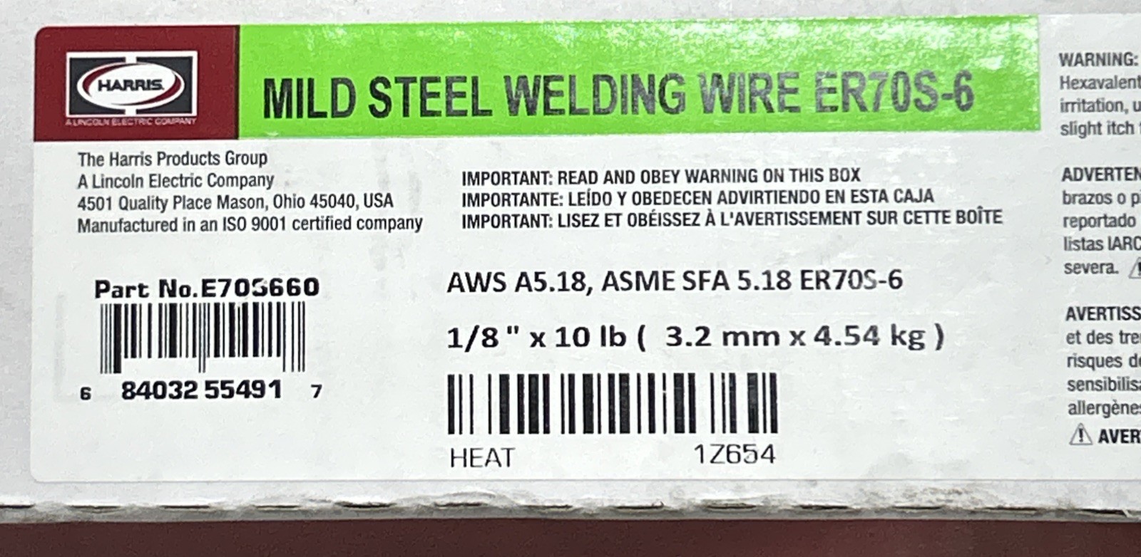 1/8″ X 36″ ER70S-6 Harris® Mild Steel TIG Rod 10 lb Box