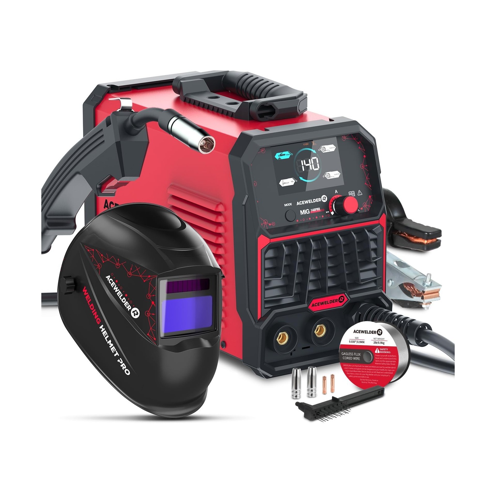 140A MIG Welder, 3 in 1 Flux Core, MIG/LIFT TIG/Stick Welding Machine 110V Po…