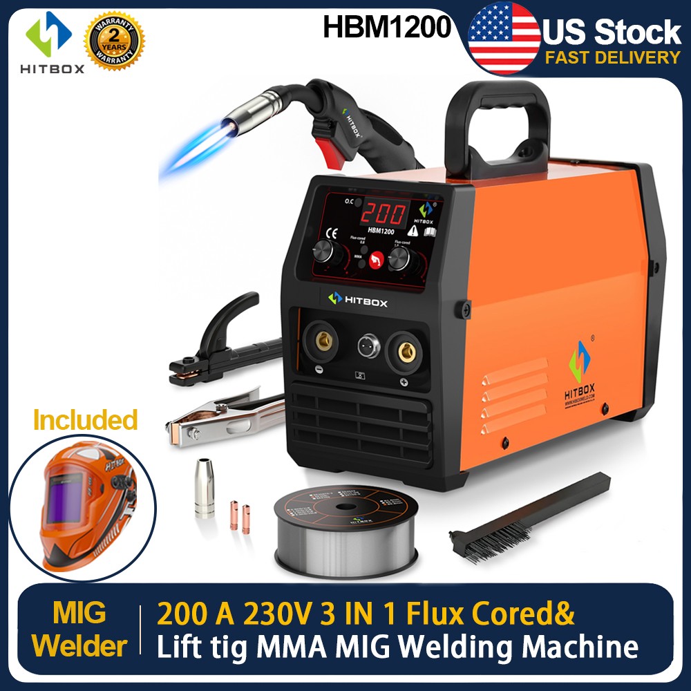 3in1 HBM1200 MIG TIG Welder No Gas Inverter 110V/230V DC ARC TIG Welding Machine