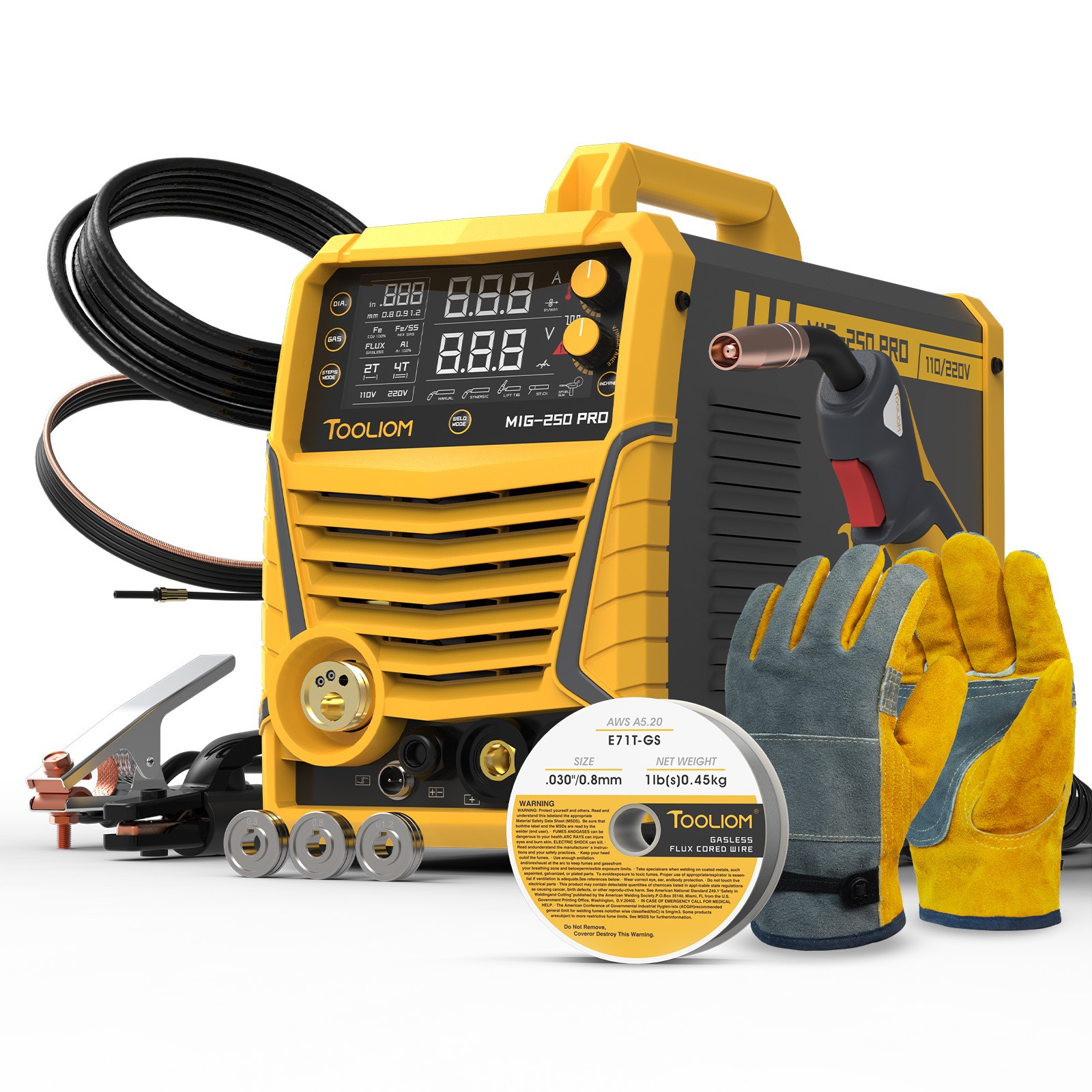250A Aluminum MIG Welder with Pulse 110/220V 6 in 1 Pulsed MIG Gas Flux Stick