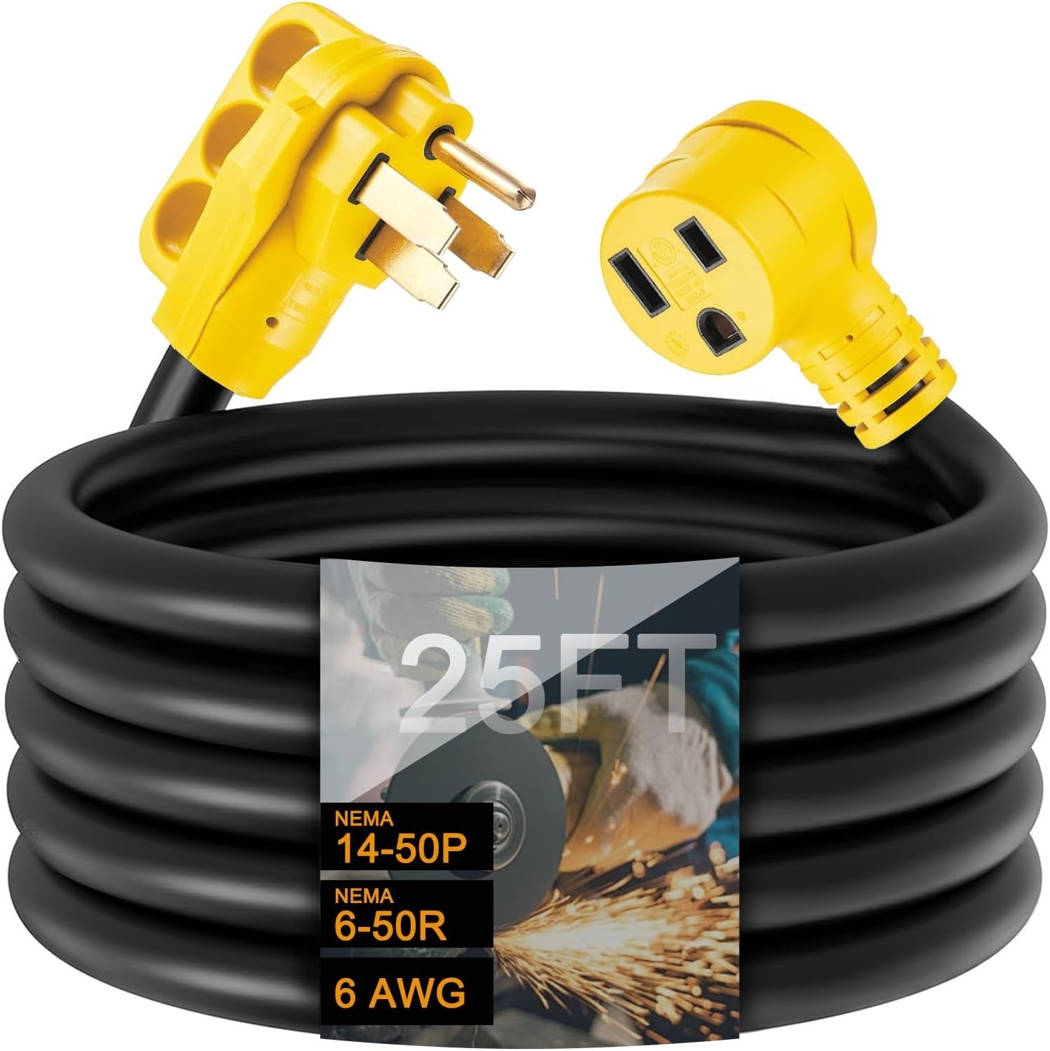 6 AWG NEMA 14-50P to 6-50R Welder Adapter Cord 25FT, Heavy Duty STW 6AWG * 3C 50