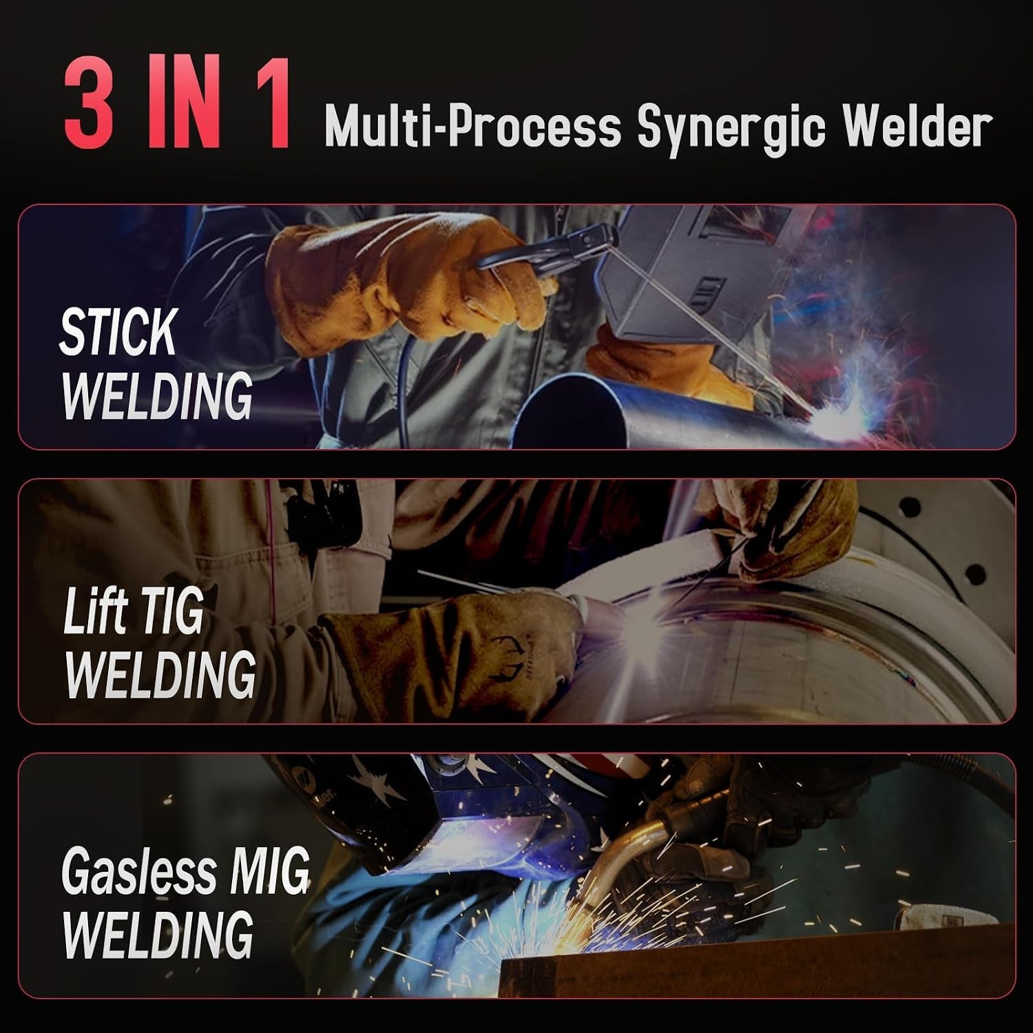 3 IN 1 Welder 140A Gasless Flux MIG/Lift Tig/Stick Welding Machine 110V Inverter