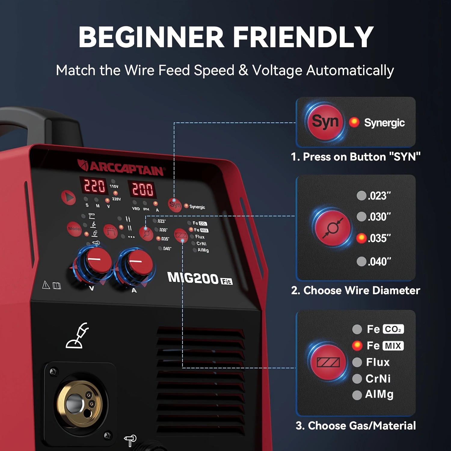 ARCCAPTAIN MIG205MP MIG Welder 9 IN 1 iControl APP Control 120/240V Dual Voltage