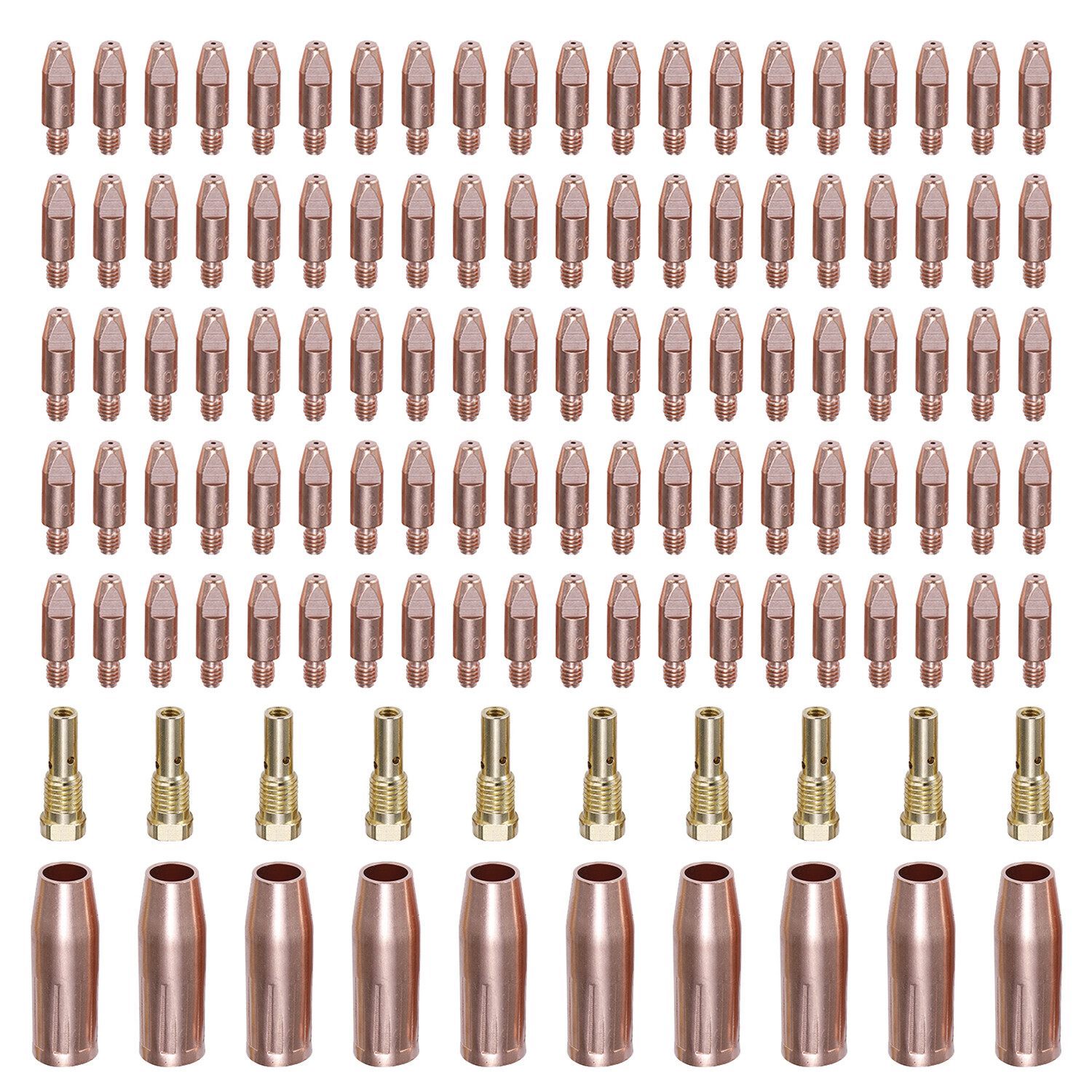 MIG045-60, 50-pcs .045” Tips, 5-pcs Nozzles, 5-pcs Diffusers, Amico MIG Welder