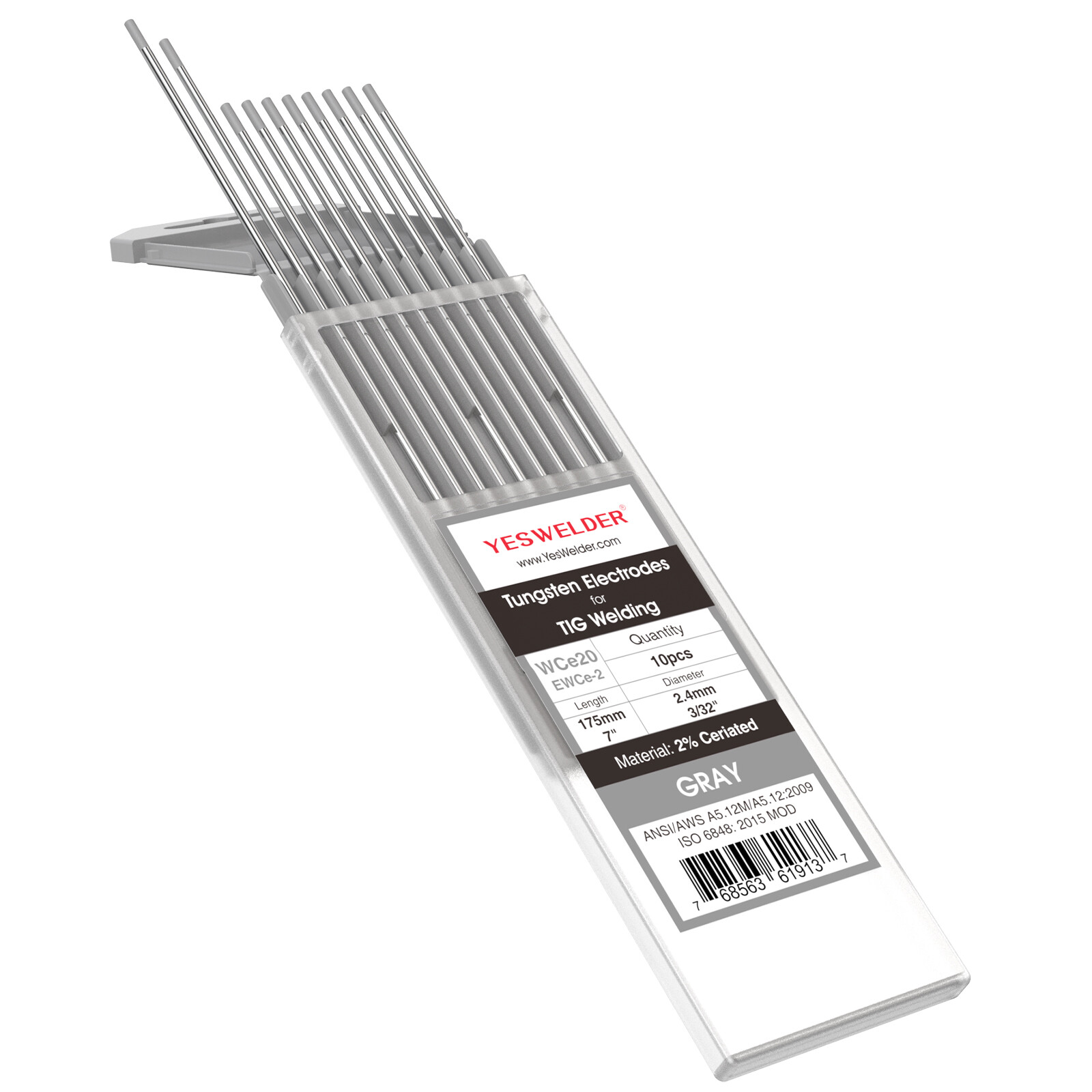 10pk TIG Welding Tungsten Electrode, 2% Ceriated .040″-5/32″x7″(Gray, EWCe-2)