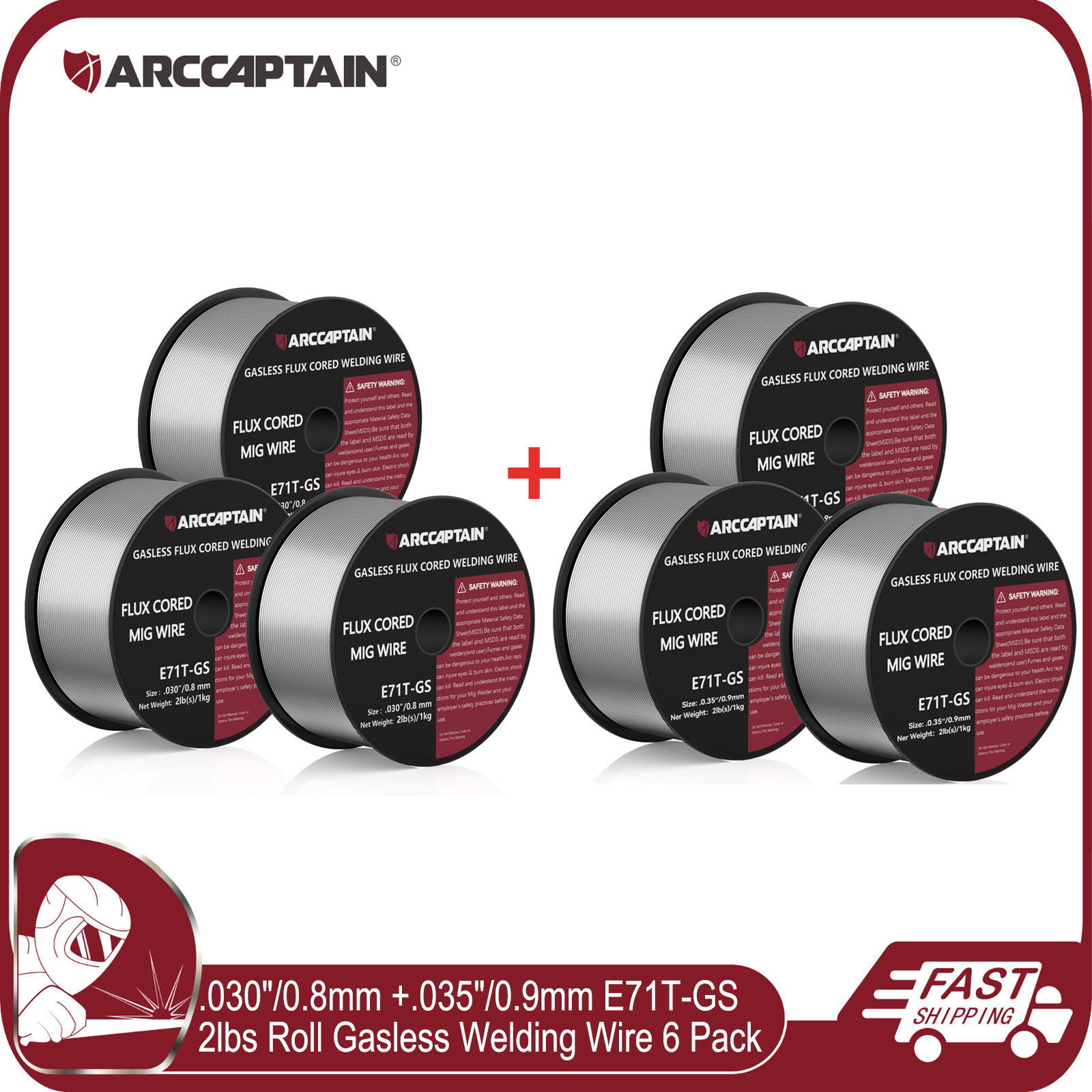 6 Pack .030″+.035″ Gasless Welding Wire E71T-GS Mild Steel MIG 2lbs Roll Wire US