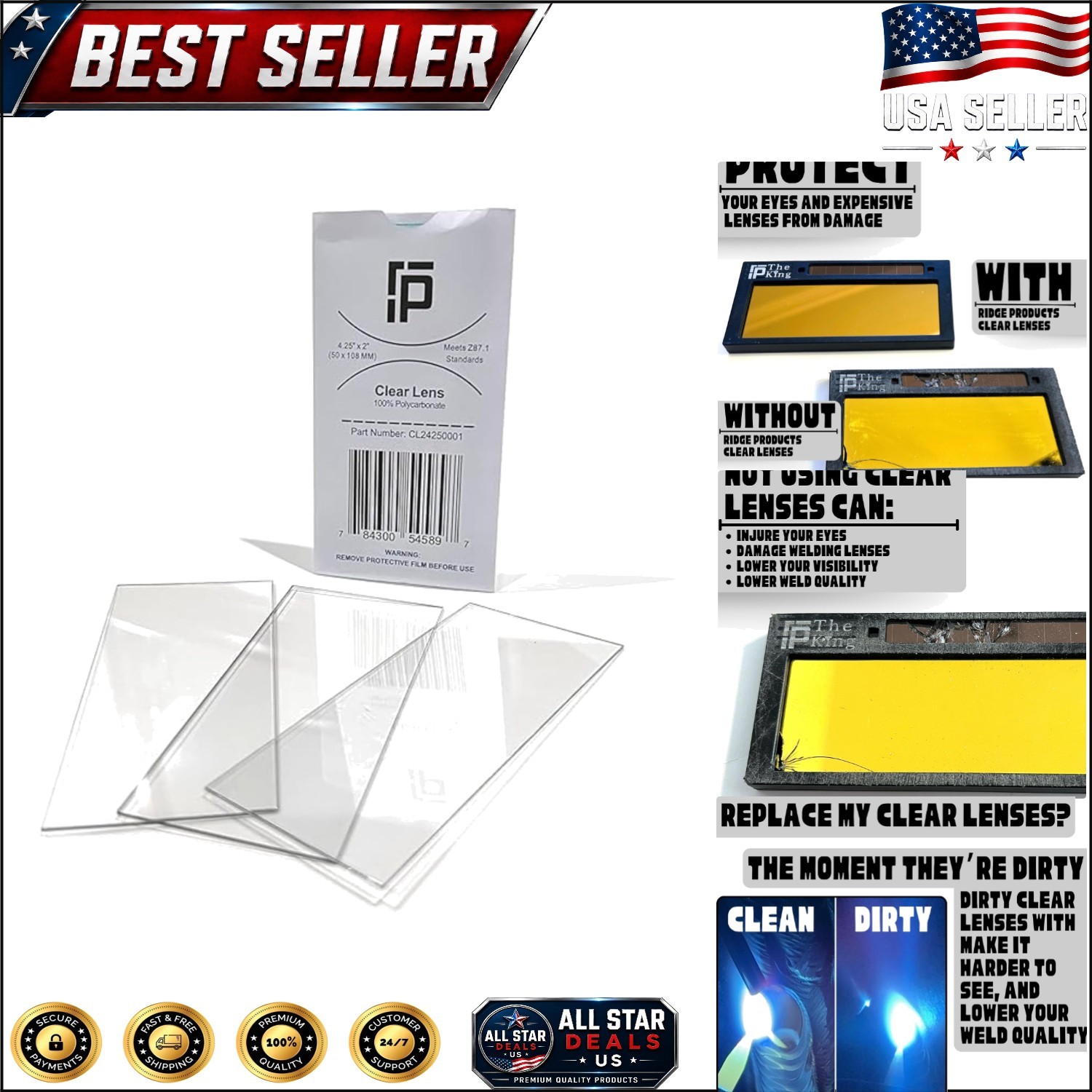 Lightweight Clear Welding Lenses – 10 Pack, Shade 5-13, Self-Recharging
