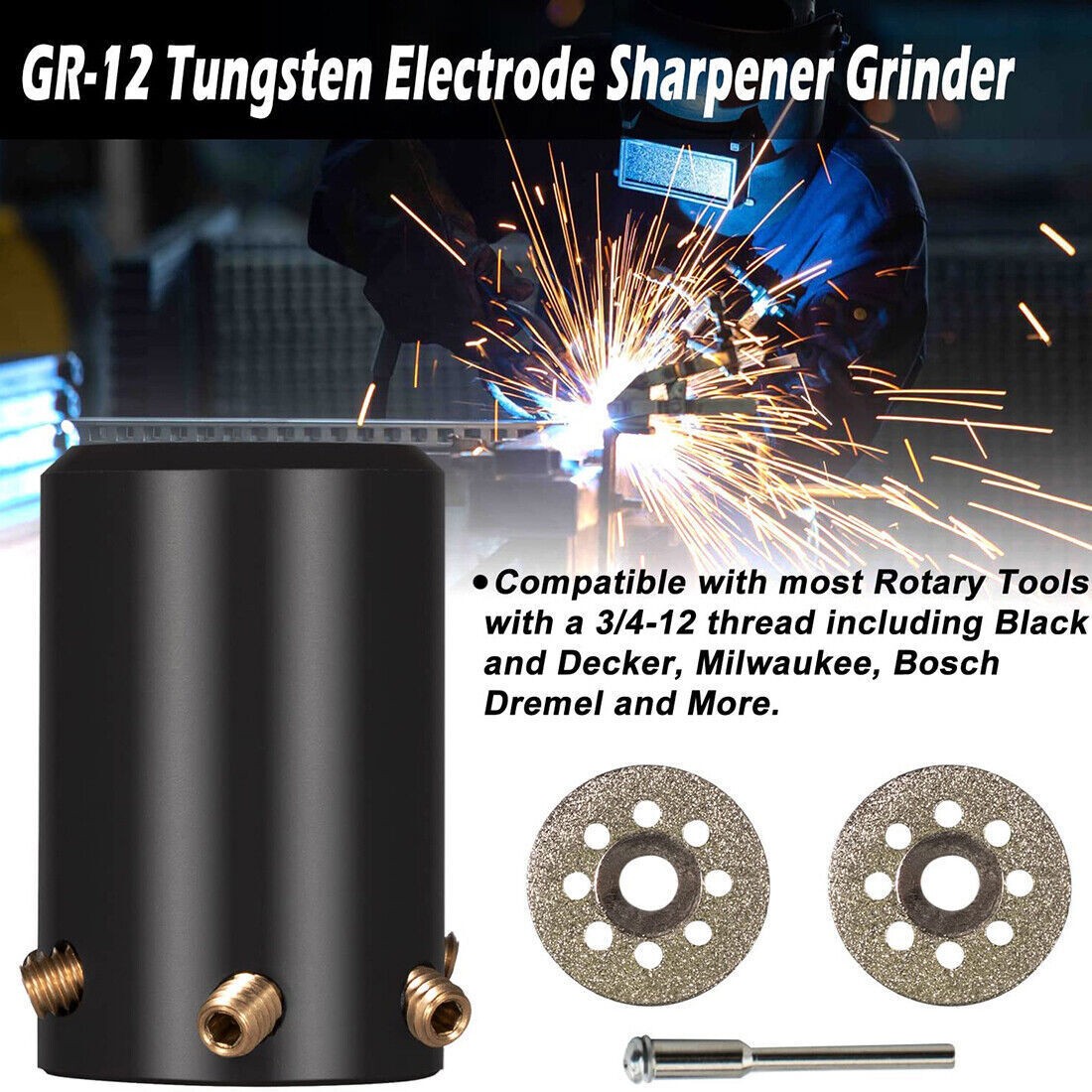 GR-12 Tungsten Sharpener Grinder, Electrode Sharpener Grinder Head TIG Welding