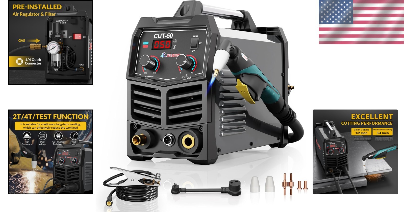 50 Amp Dual Voltage Inverter Plasma Cutter with Safety Features & Easy Setup