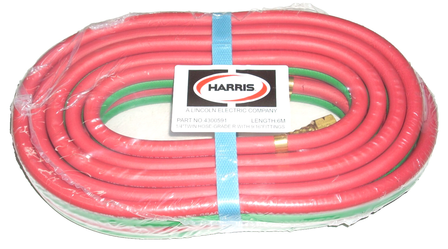 Harris Oxy-Acetylene Twin Welding Hose 1/4 x 20 ft Grade R w 9/16-18 Fittings