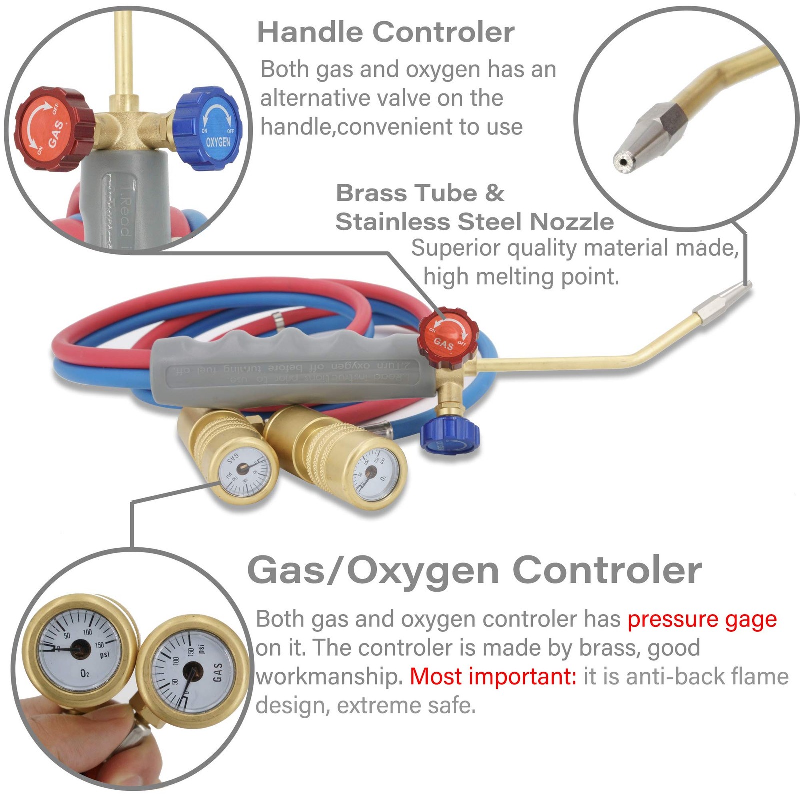 Cybring Oxygen Mapp Torch Kit Pressure Meter Tank Support Glasses And Flint