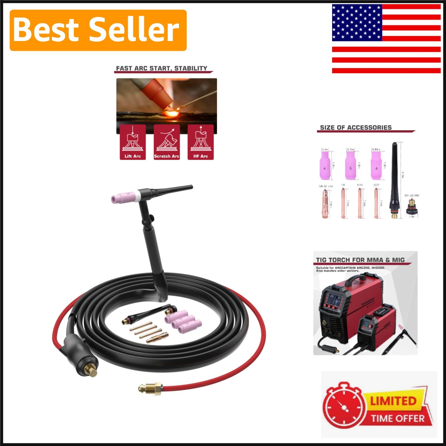 WP-17V 150 Amp Argon TIG Welding Torch with 13FT Hose – Lightweight & Durable