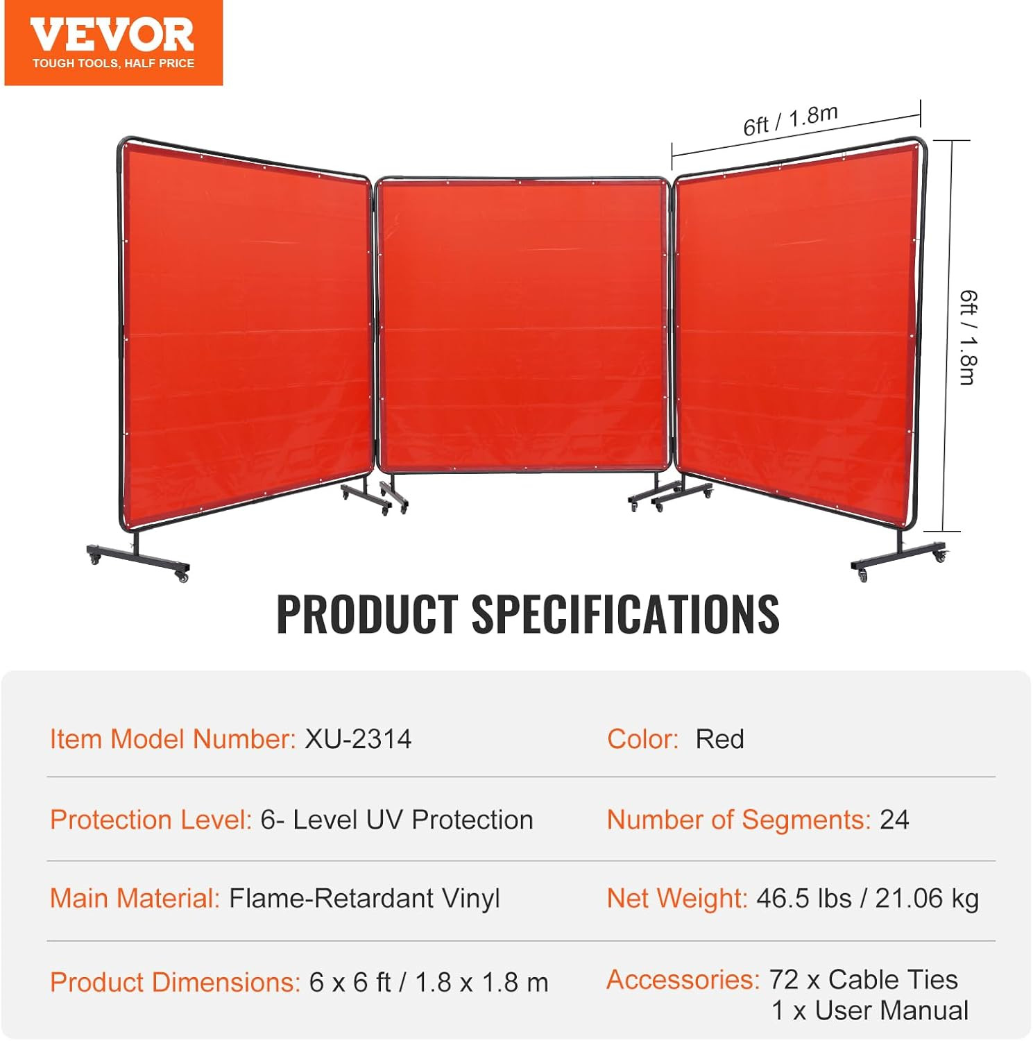 Welding Screen with Frame, 6′ X 6′ 3 Panel Welding Curtain Screens on 12 Swivel
