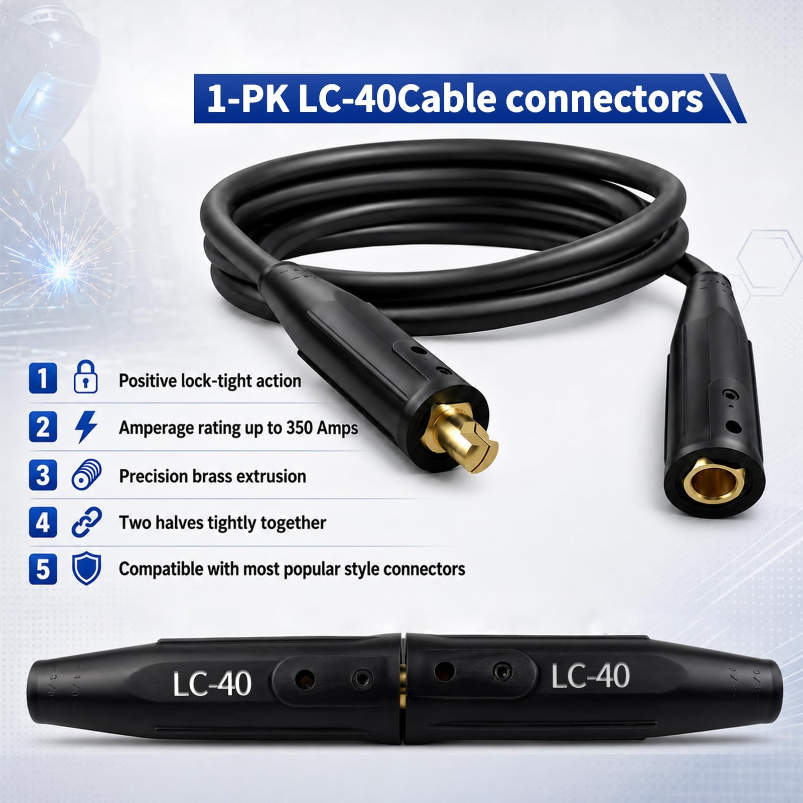 LC-40 Welding Cable Quick Connector Set, Black Male and Female Connectors for…