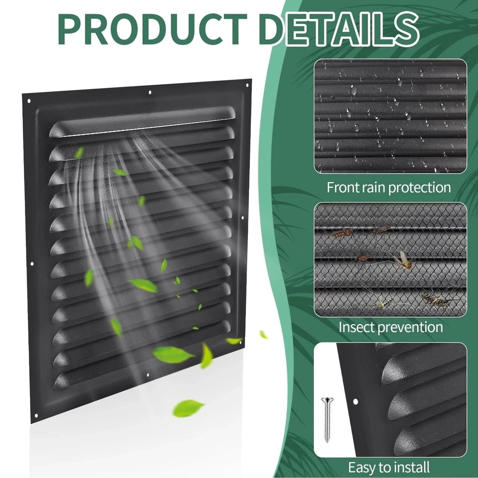 (Black 1 Pack 10″ x 10″Inch) Gable Vents, Aluminum Walls, Lofts, Garages etc …