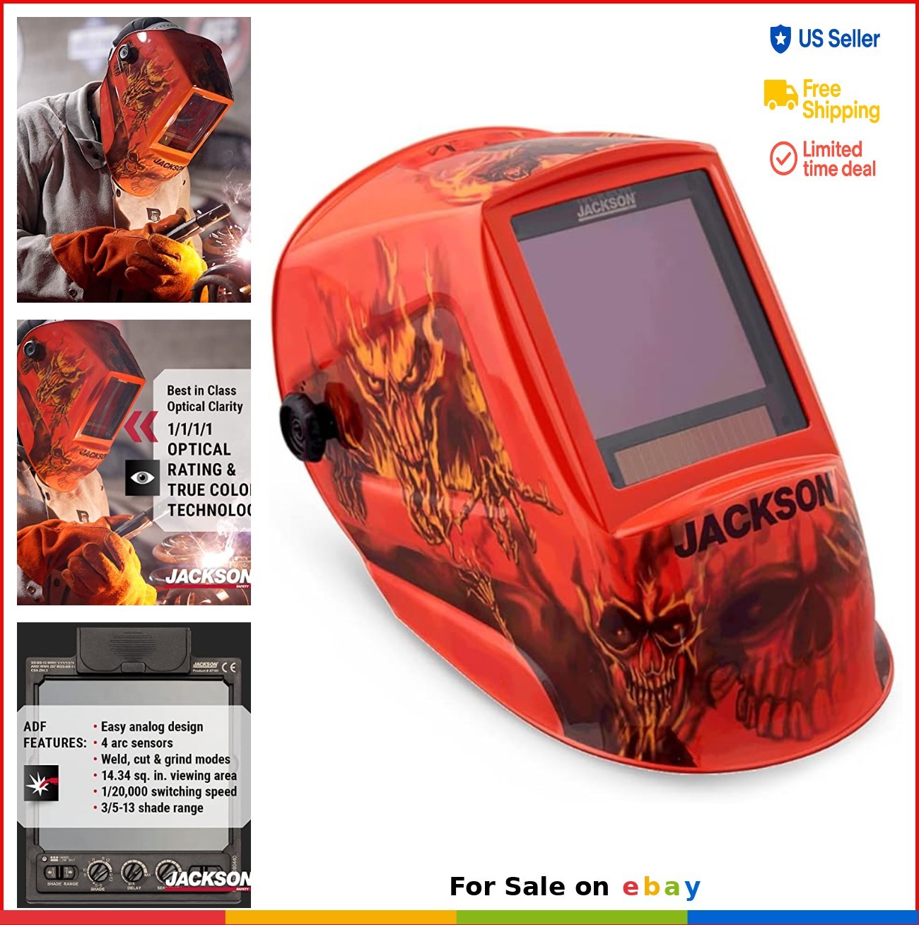 Welding Helmet Auto Darkening 1/1/1/1 Optical Clarity Lightweight Graphic Hood