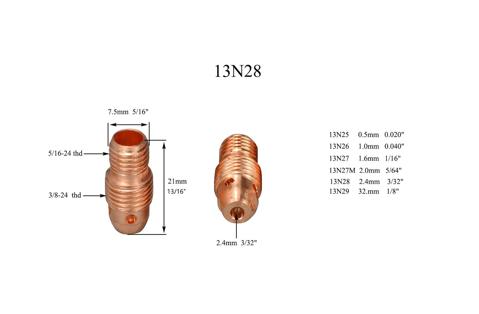 Tig Collets Bodies 13n28 3/32″ 2.4mm Fit Db Pta Sr Wp 9 20 25 Tig Welding Torch