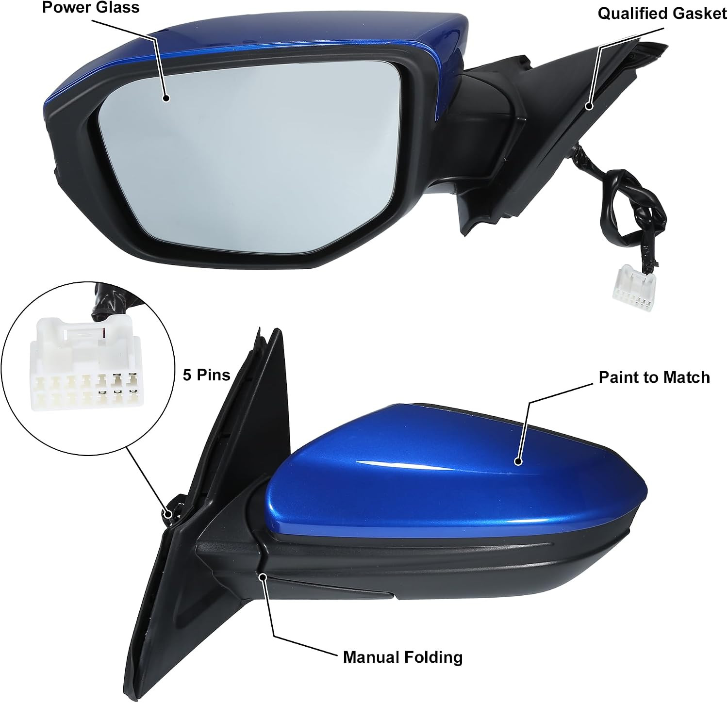 Door Mirror Assembly Left Driver Side for Honda Civic 2016-2020 Power Glass Heat