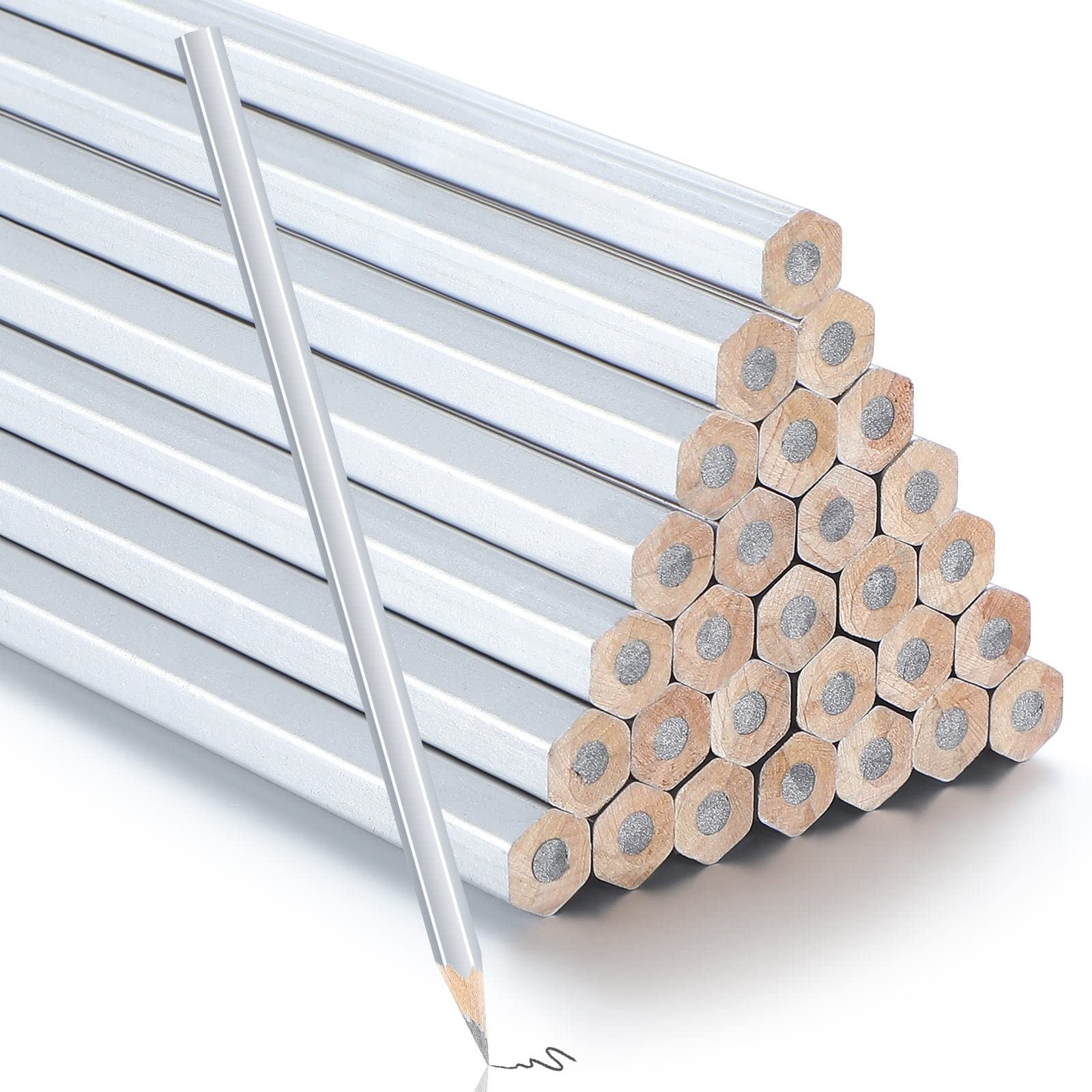 Tondiamo 48 Packs Silver Pencils Hex 48 Count (Pack of 1), Metallic