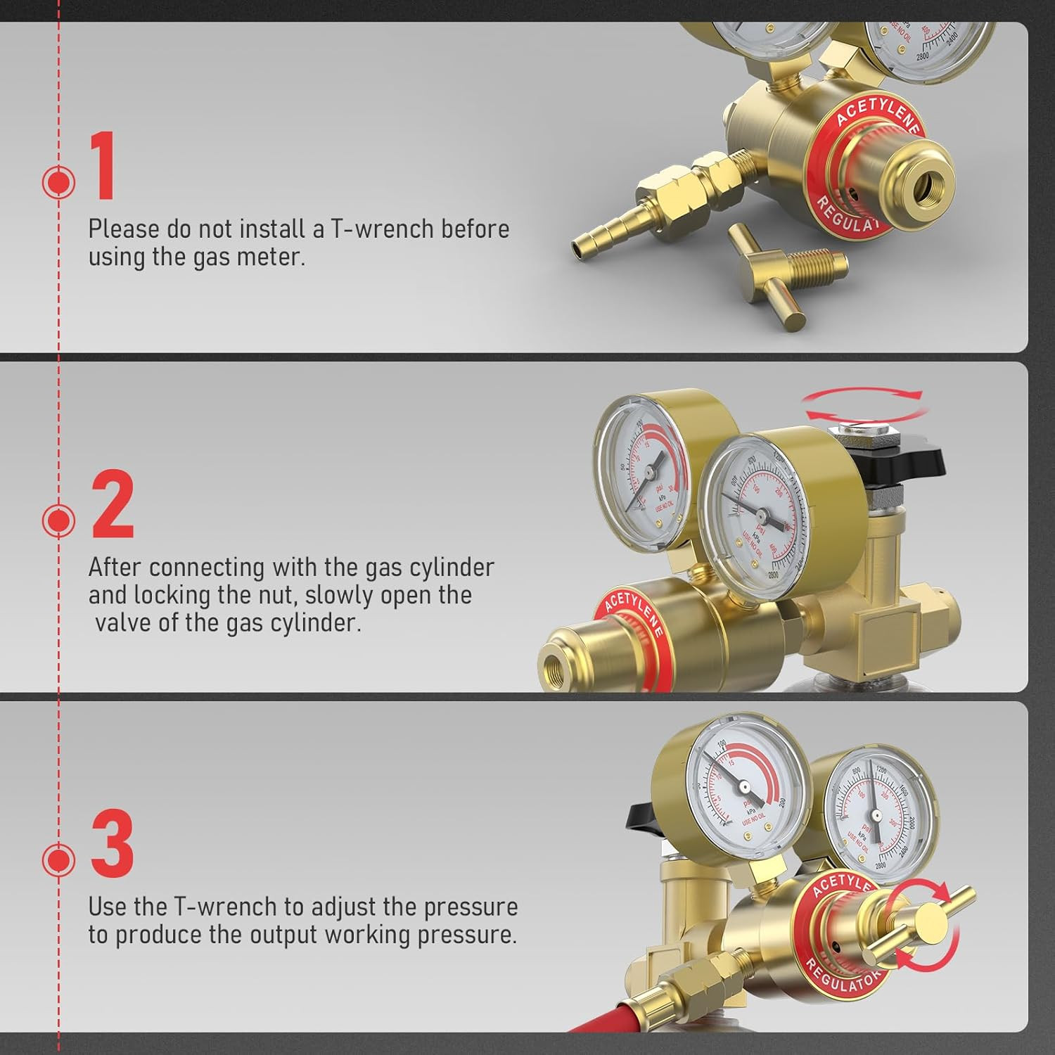 Acetylene and Oxygen Regulator, CGA540 and CGA200 | Included Hose, Gas Source Co