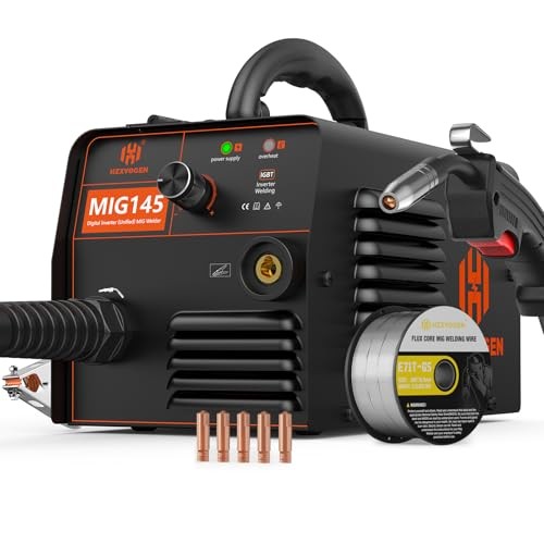 H HZXVOGEN 145A MIG Welder, 110V/220V Flux Core Welder Machine with Synergy,