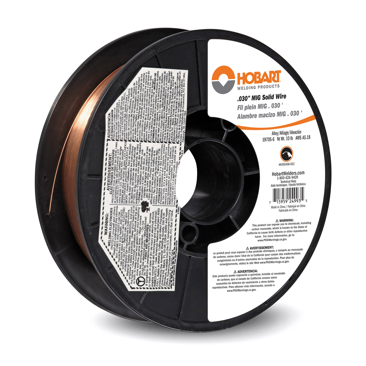 Hobart H305406-R22 ER 70S-6 carbon steel solid wire .024 – 2 lb. spool