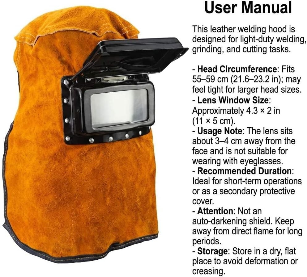 Leather Welding Hood Helmet Flip Lens Heat Flame Resistant Full Head Shield