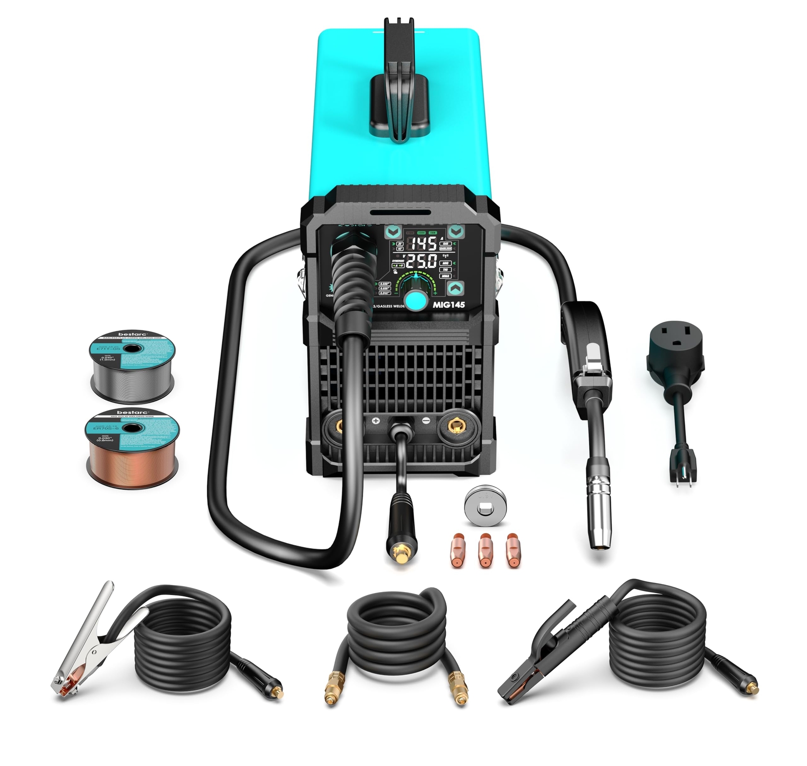 Dual Voltage MIG Welder 145A Gas/Gasless Digital Display for Various Metals