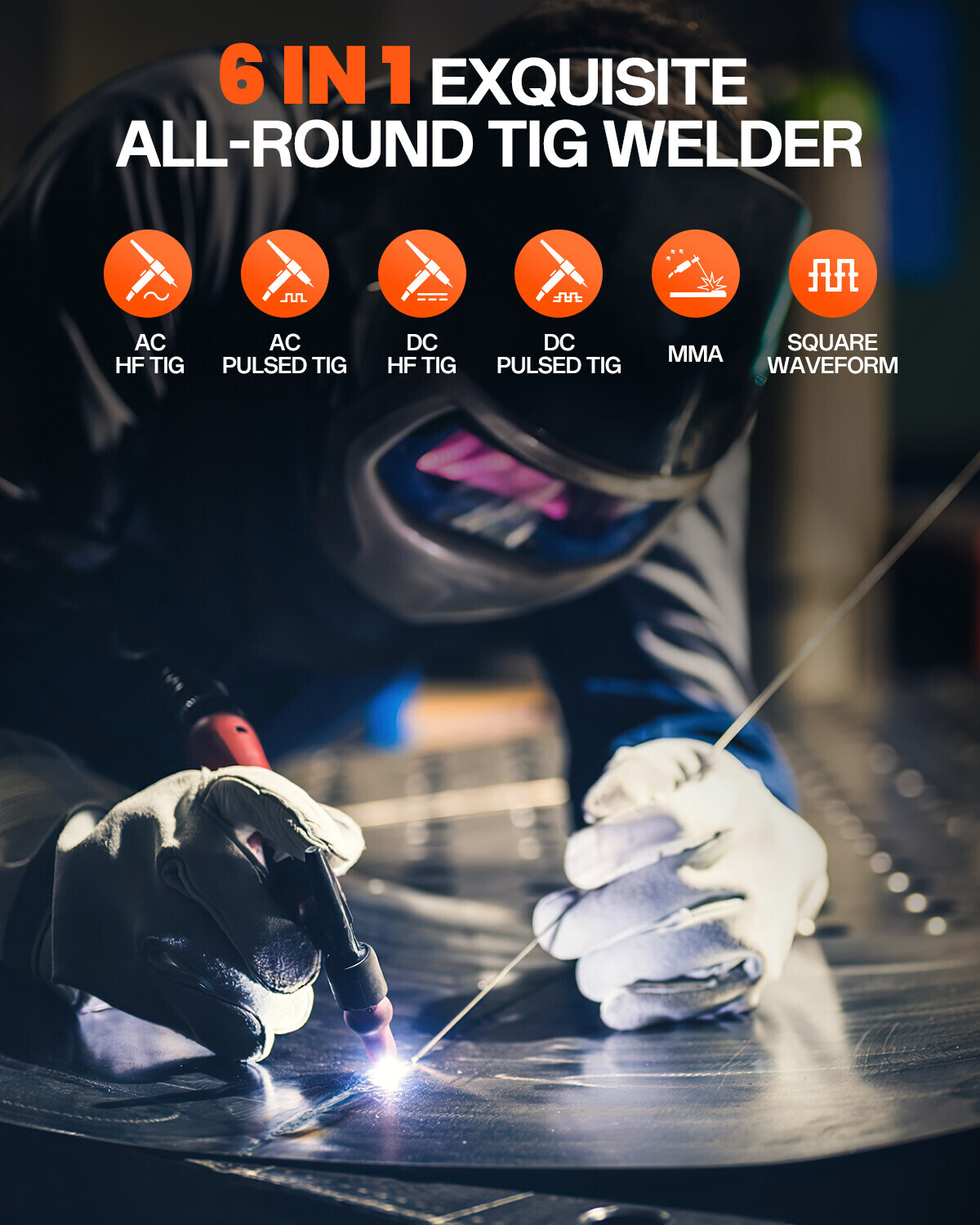 HITBOX 200A 6 IN1 AC/DC TIG Aluminum Welder with Remote Control Foot Pedal,220V