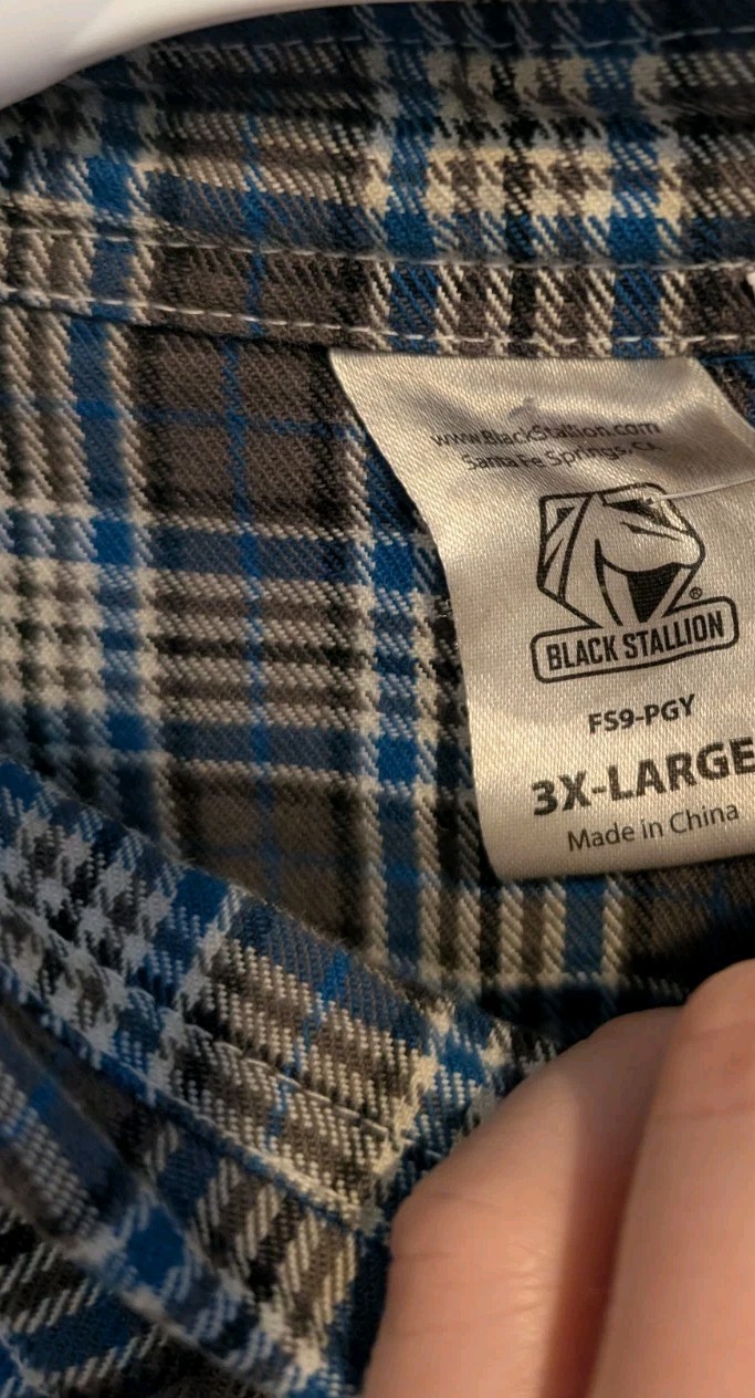 Black Stallion 3xl FS9-PGY Flame-Resistant Cotton Work Shirt Gray Plaid XXXL