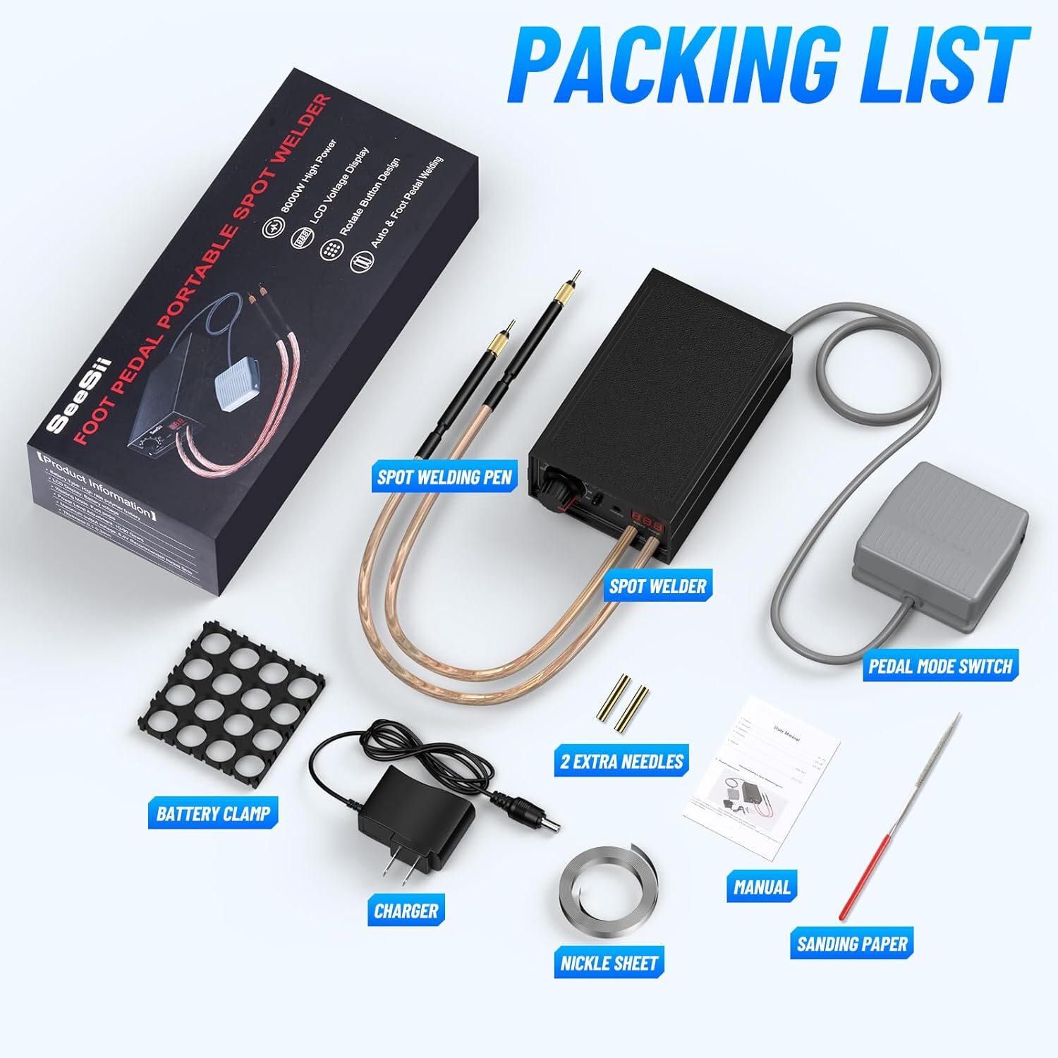 Seesii 8000W Spot Welder Dual Pulse 10‑90 Gears Foot Pedal Operated 0.1‑0.3mm